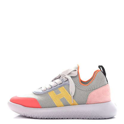 Hermes Knit Suede Goatskin Womens Crew Sneakers 36 Multicolor Gris Orange 1 of 11