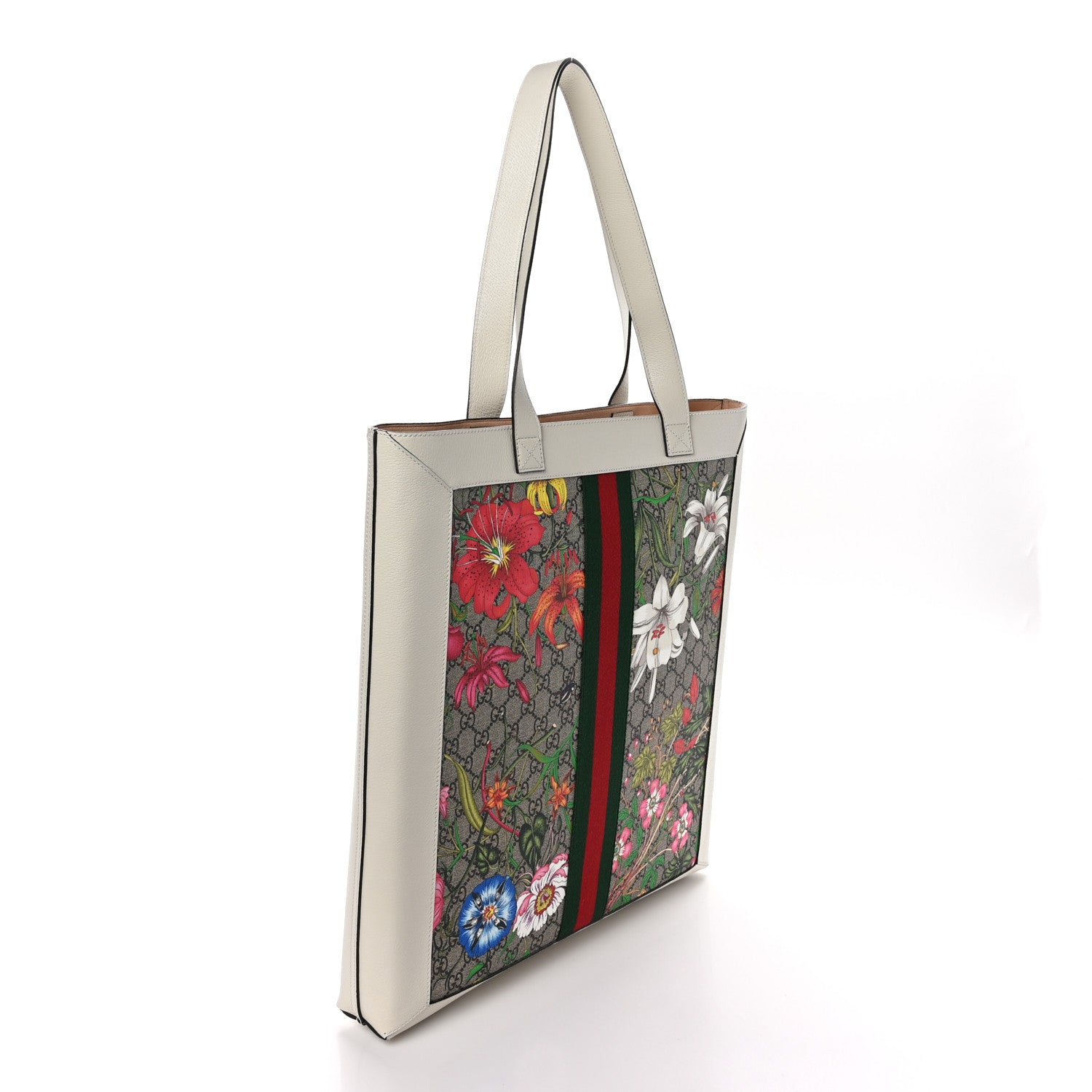 Gucci GG Supreme Monogram Flora Web Ophidia Vertical Shopping Tote White 4 of 12
