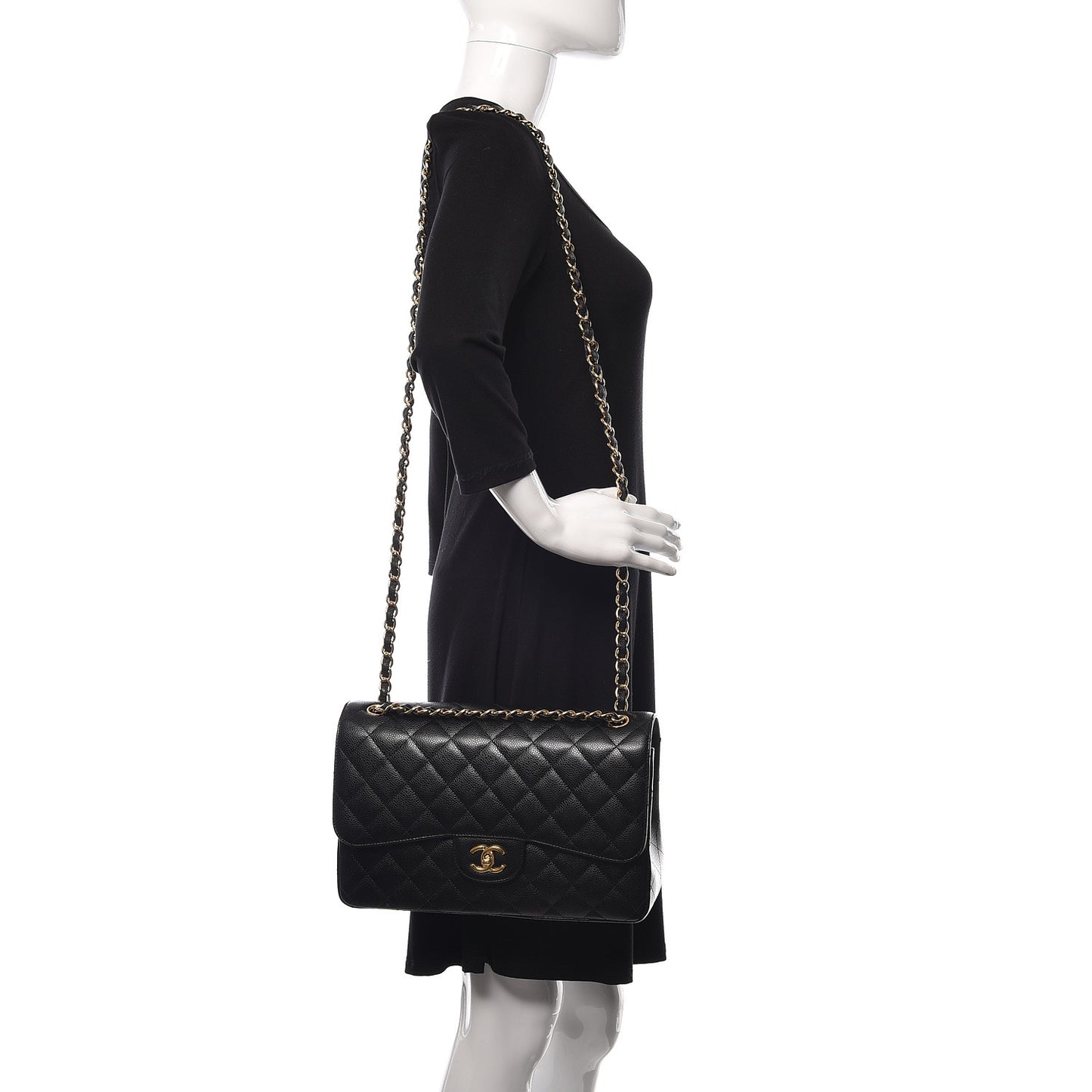 Caviar Quilted Jumbo Double Flap Black