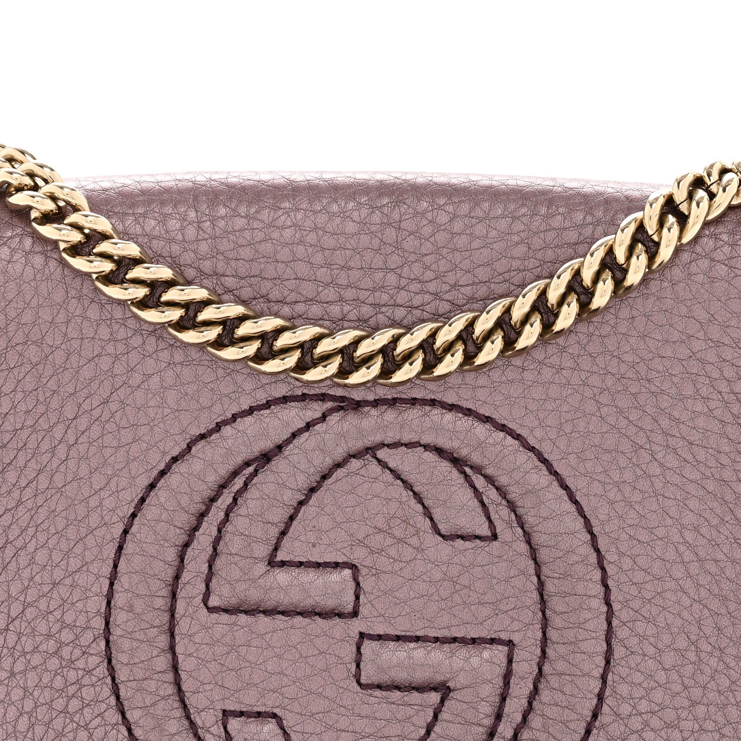 Gucci Metallic Pebbled Calfskin Small Soho Flap Crossbody Purple 8 of 13