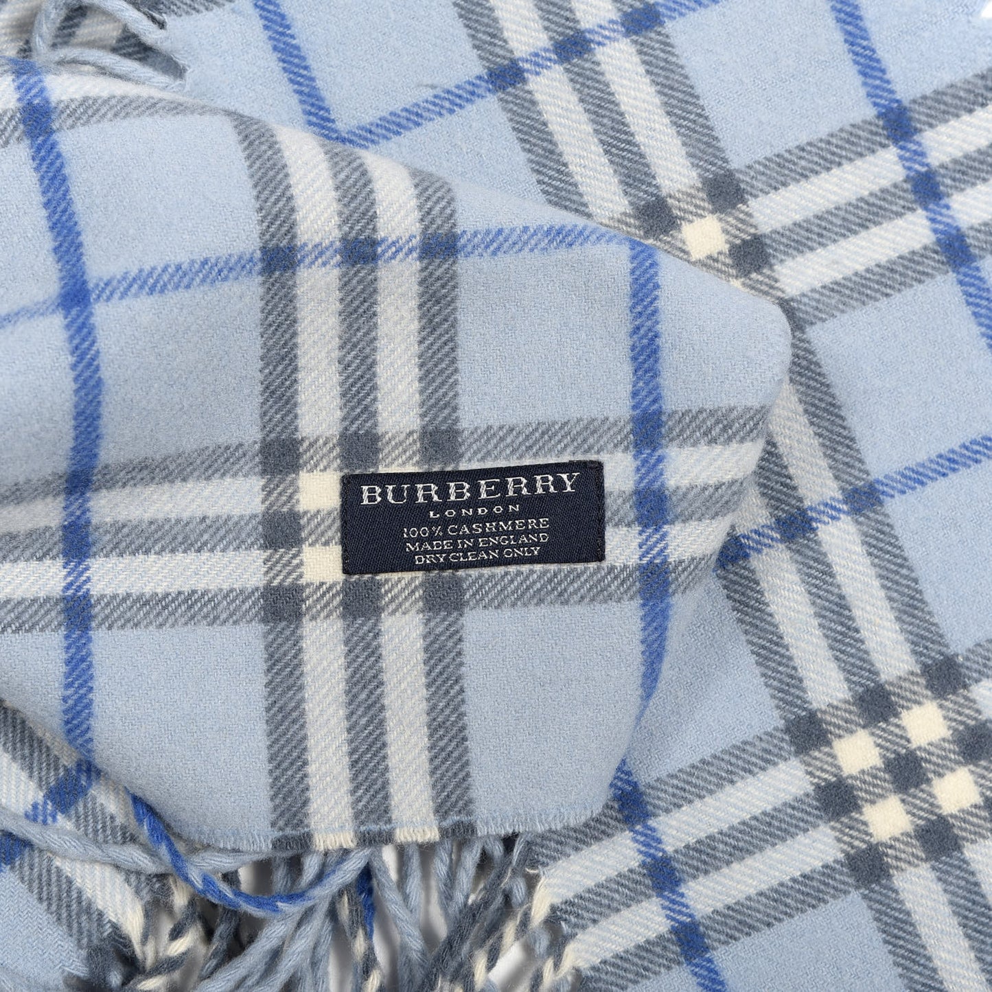Cashmere Check Happy Fringe Scarf Light Blue