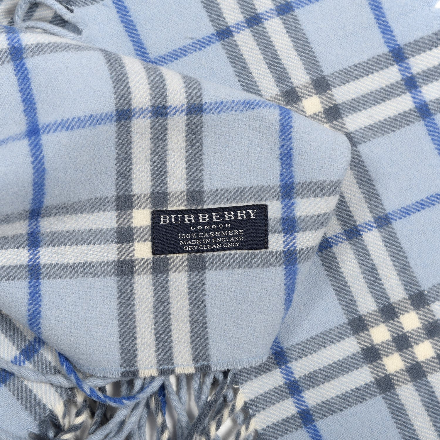 Burberry Cashmere Check Happy Fringe Scarf Light Blue 3 of 3