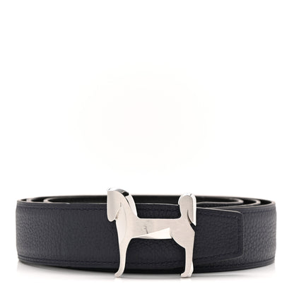 Hermes Box Togo 32mm Panache Belt 105 42 Black Bleu de Prusse 1 of 5