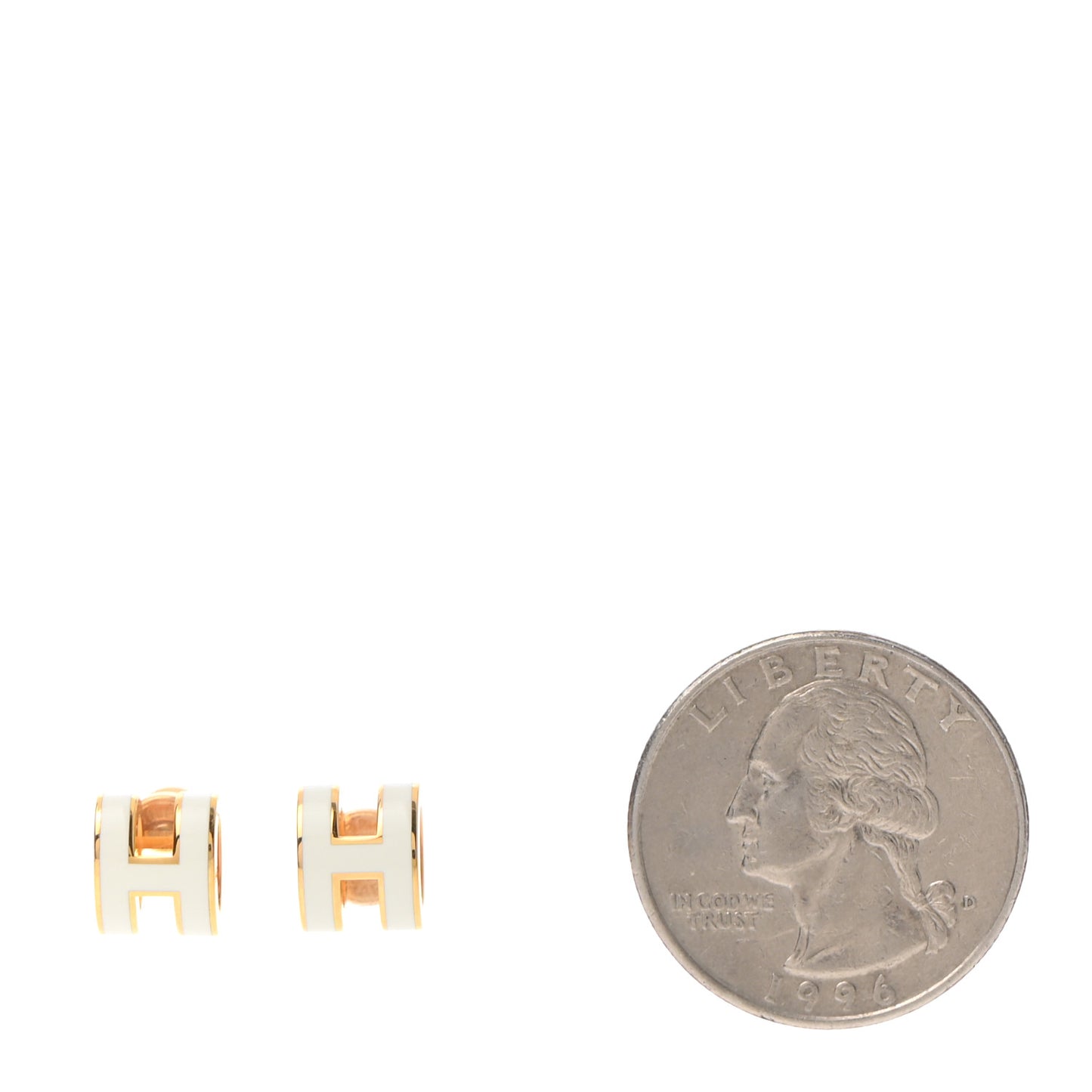 Gold Lacquered Mini Pop H Earrings White