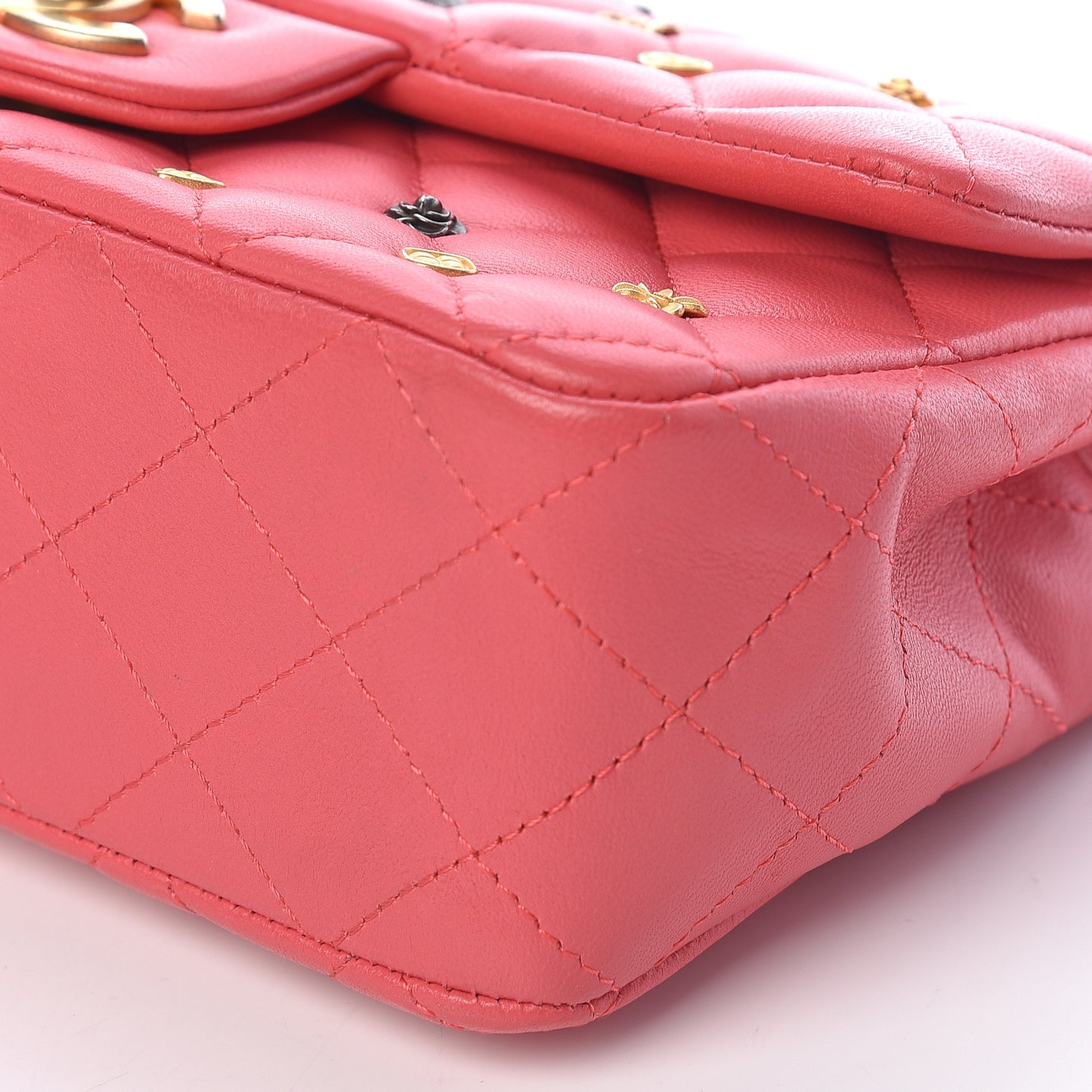 Lambskin Quilted Studded Mini Rectangular Flap Pink