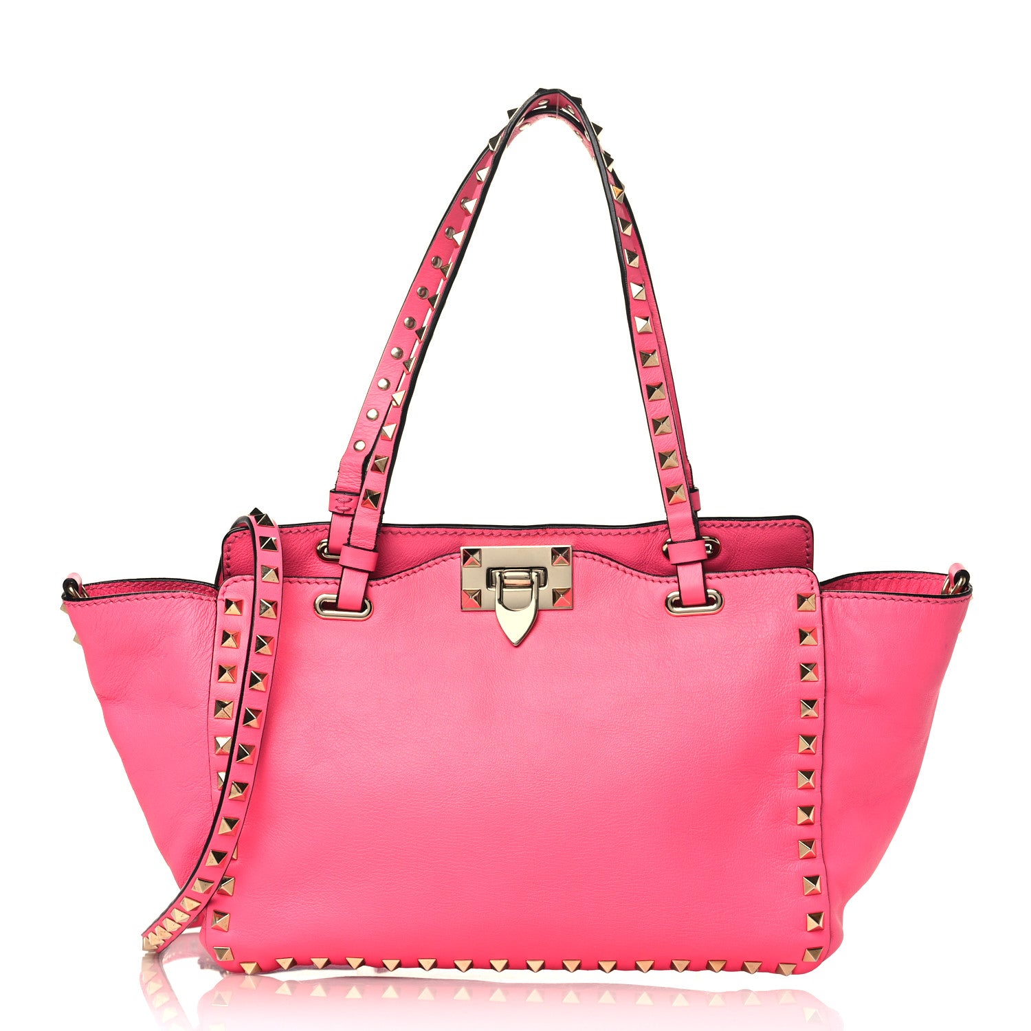 Valentino Garavani Vitello Small Rockstud Tote Fuxia Fluo 1 of 9