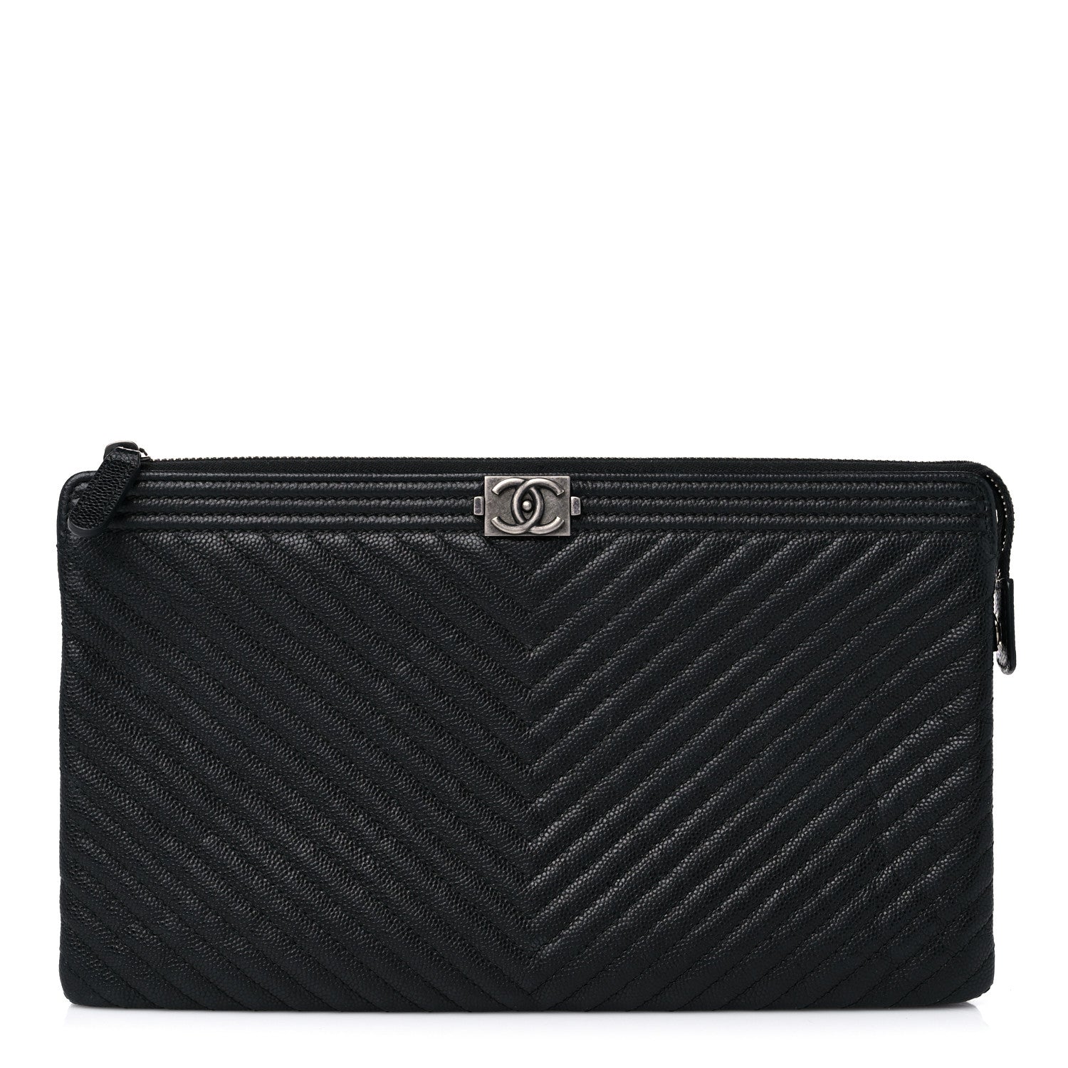 Chanel Caviar Chevron Quilted Small Zipped Boy Pouch Black 1 of 17
