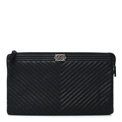 Chanel Caviar Chevron Quilted Small Zipped Boy Pouch Black 1 of 17