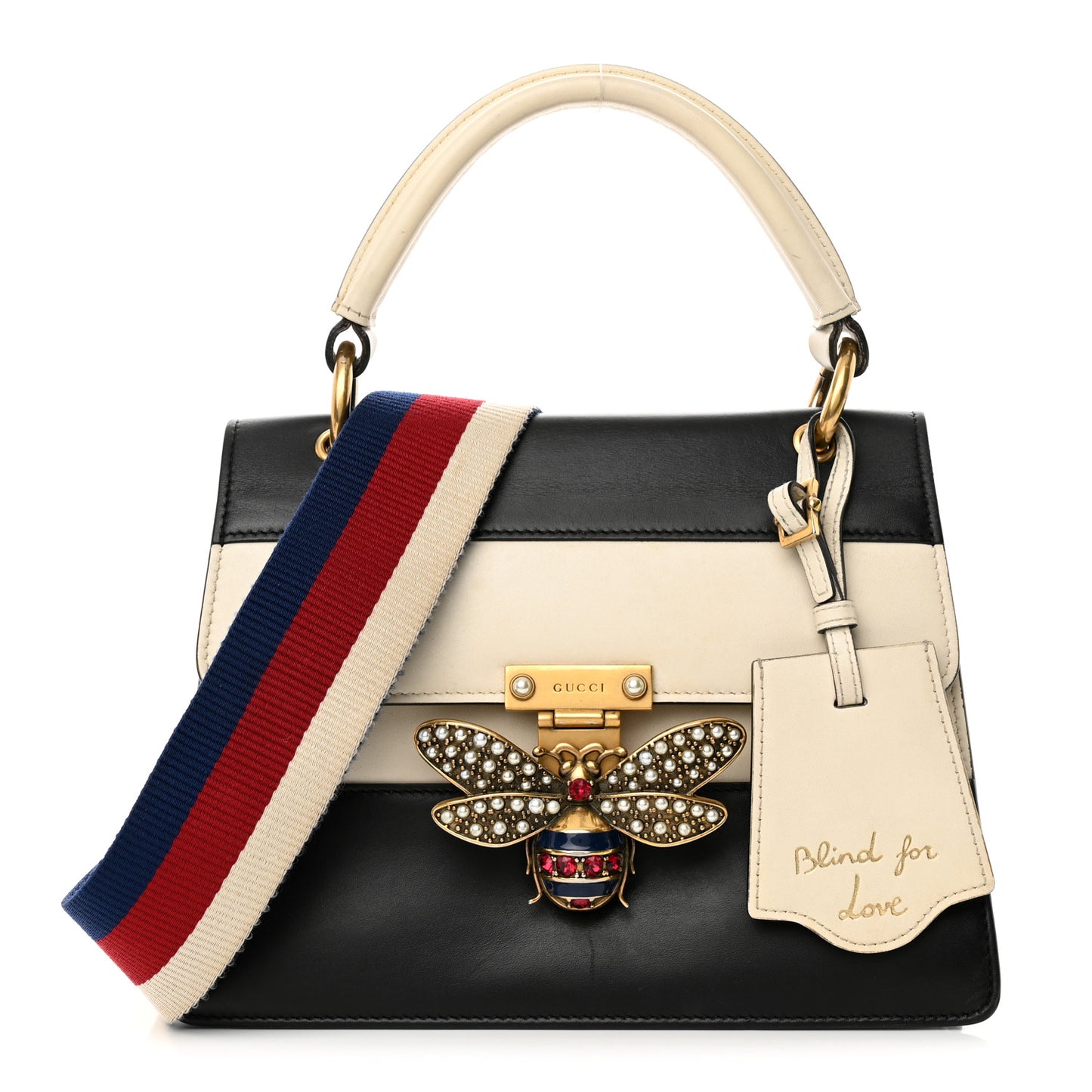Calfskin Sylvie Web Small Queen Margaret Top Handle Bag Black White