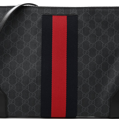 Gucci Soft GG Supreme Monogram Appia Calfskin Web East West Messenger Bag Black Grey 7 of 9