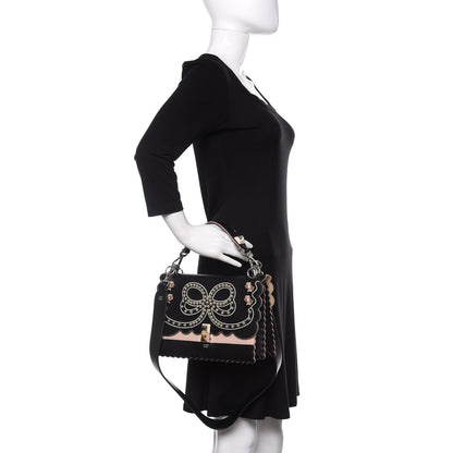 Fendi Vitello Liberty Pearl Bi-Color Flowers and Bow Scalloped Studded Kan I Shoulder Bag Black Soap 3 of 12