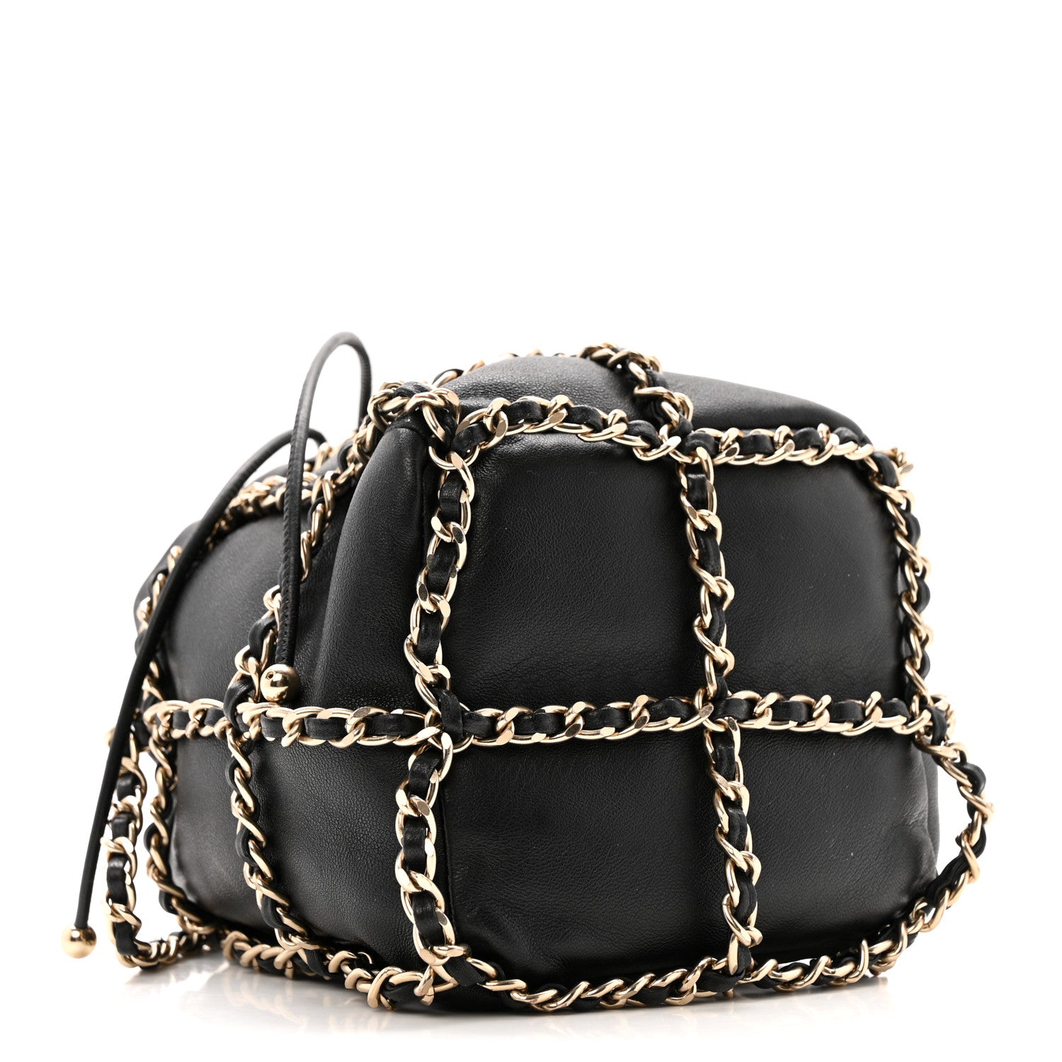 Chanel Lambskin Bucket Chain Drawstring Bag Black 4 of 13