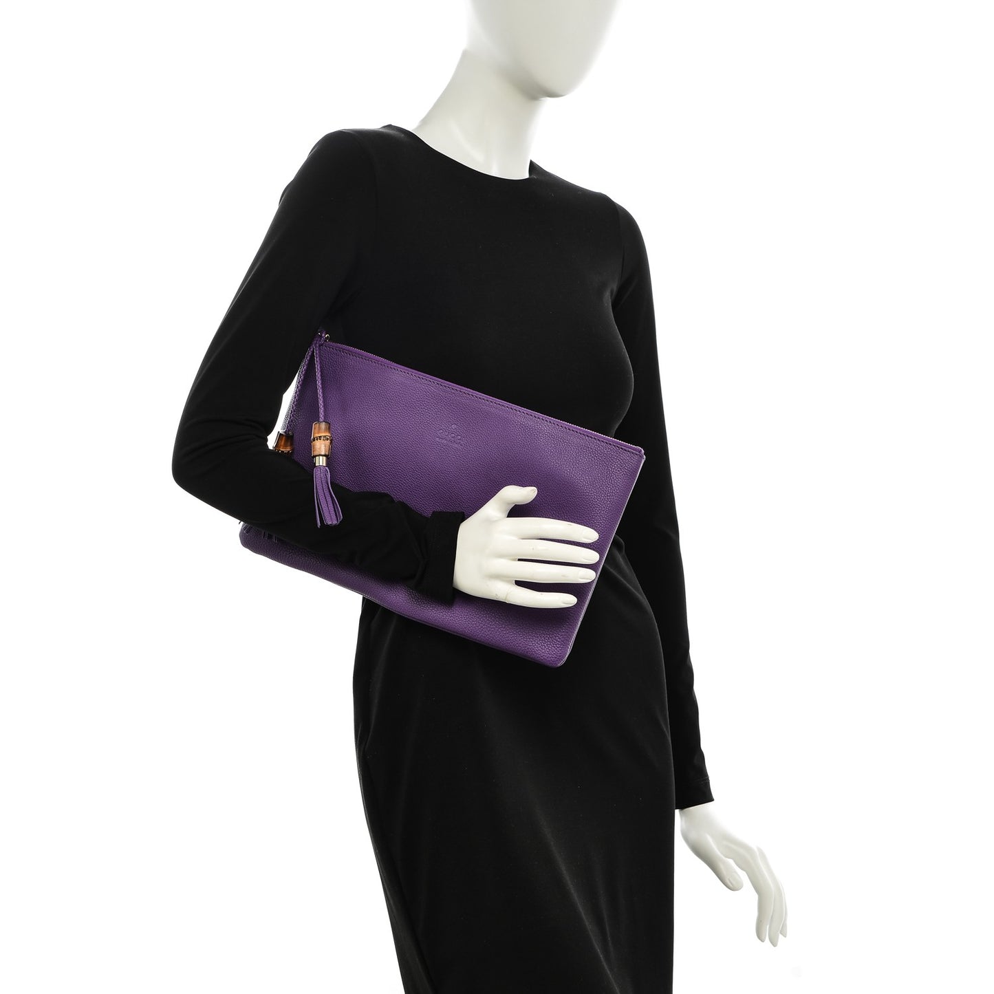 Pebbled Calfskin Large Bamboo Clutch Purple