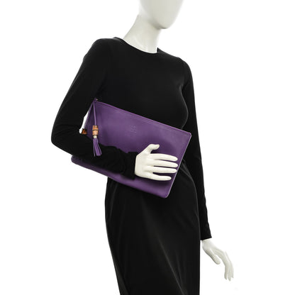 Gucci Pebbled Calfskin Large Bamboo Clutch Purple 2 of 7