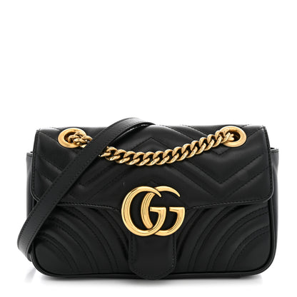 Gucci Calfskin Matelasse Mini GG Marmont Shoulder Bag Black 1 of 11