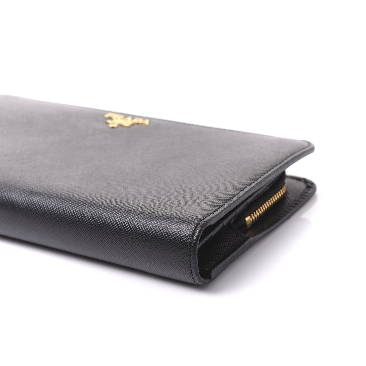 Saffiano Metal Large Zip Around Wallet Black