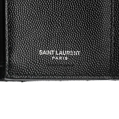 Saint Laurent Grain De Poudre Matelasse Chevron Monogram Compact Tri Fold Wallet Black 6 of 8