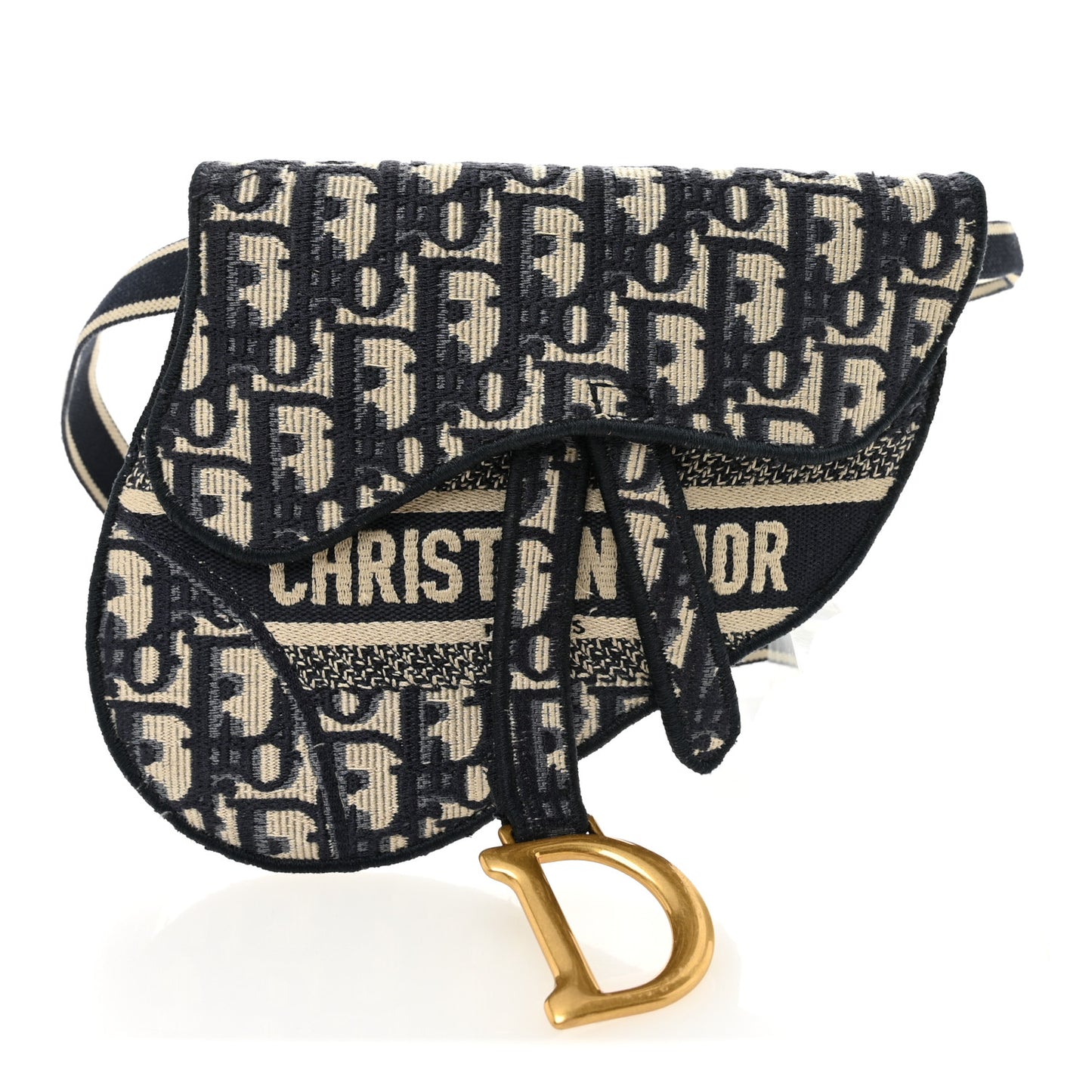 Oblique Embroidered Saddle Belt Pouch Blue