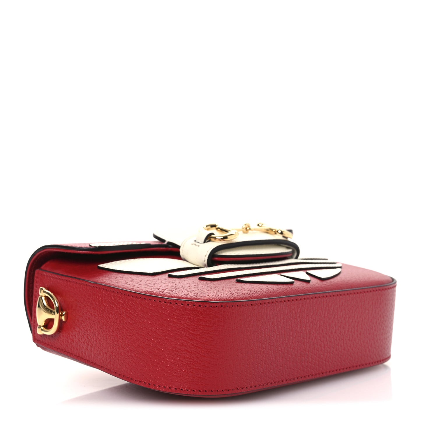 X ADIDAS Textured Dollar Calfskin Web Trefoil Mini Horsebit 1955 Shoulder Bag Hibiscus Red Off White