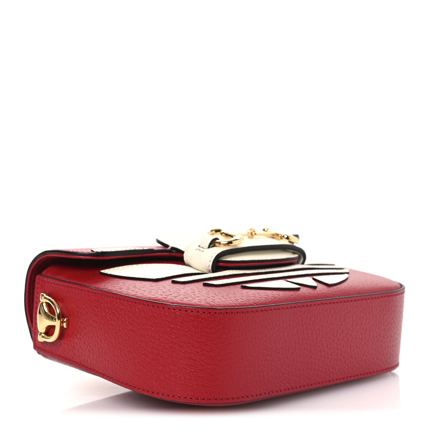 Gucci X ADIDAS Textured Dollar Calfskin Web Trefoil Mini Horsebit 1955 Shoulder Bag Hibiscus Red Off White 4 of 11