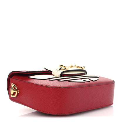 Gucci X ADIDAS Textured Dollar Calfskin Web Trefoil Mini Horsebit 1955 Shoulder Bag Hibiscus Red Off White 4 of 11