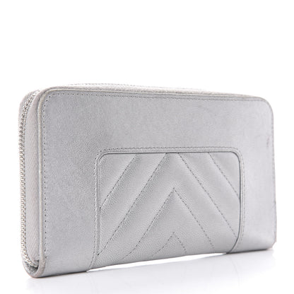 Chanel Metallic Sheepskin Chevron Quilted Medium Mademoiselle Vintage Zip Around Wallet Silver 3 of 14