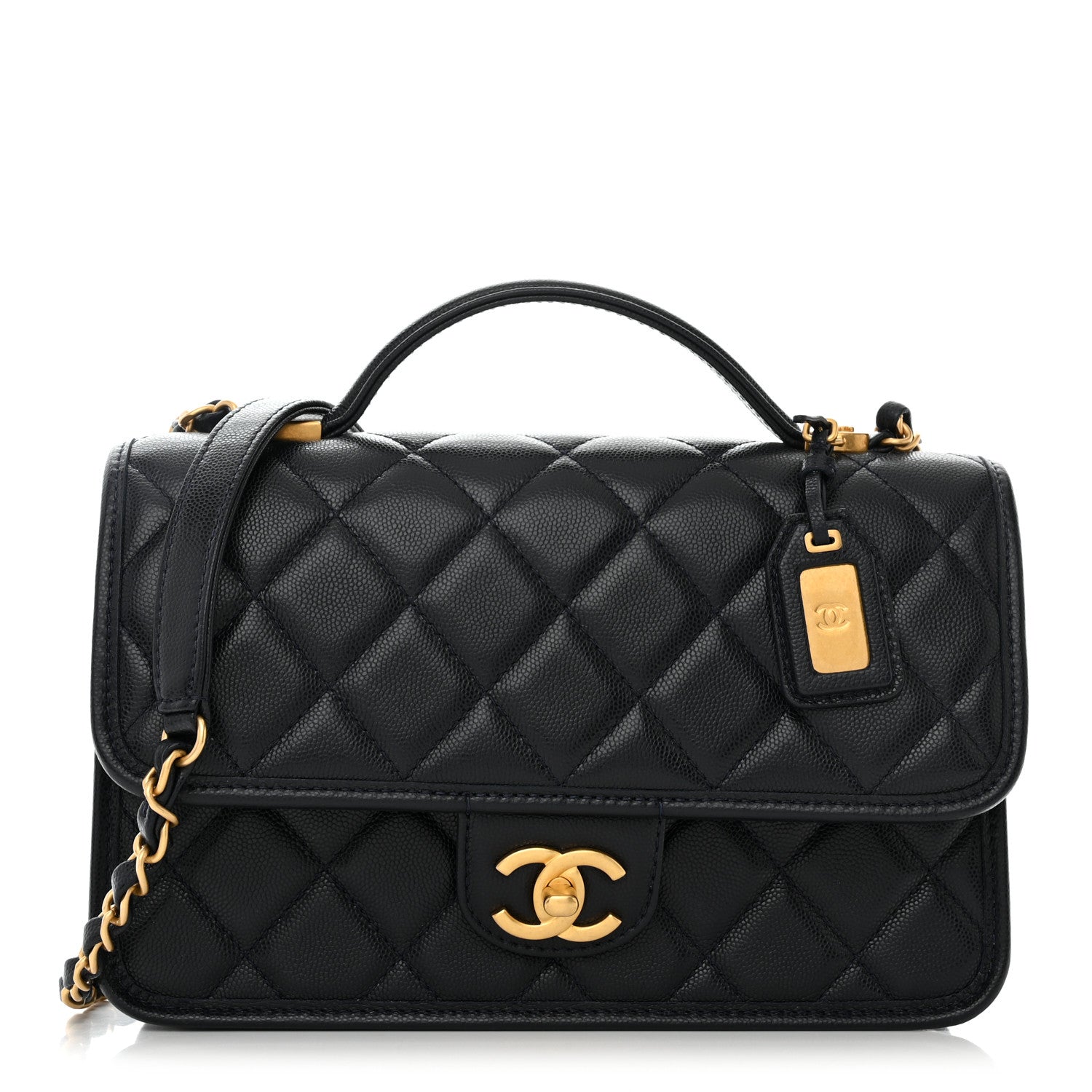 Chanel Caviar Quilted Small School Memory Top Handle Flap Navy 1 of 10