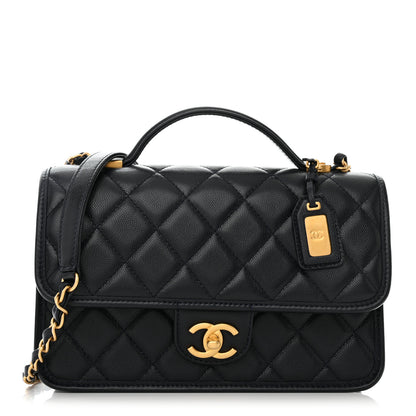 Chanel Caviar Quilted Small School Memory Top Handle Flap Navy 1 of 10