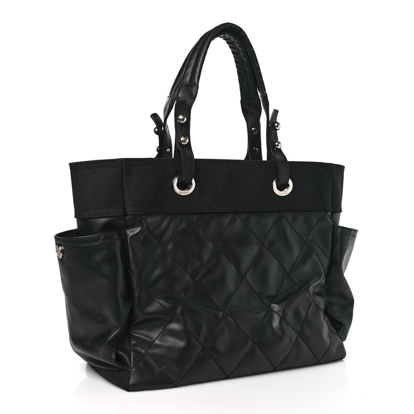 Coated Canvas Quilted Large Paris Biarritz Tote Black