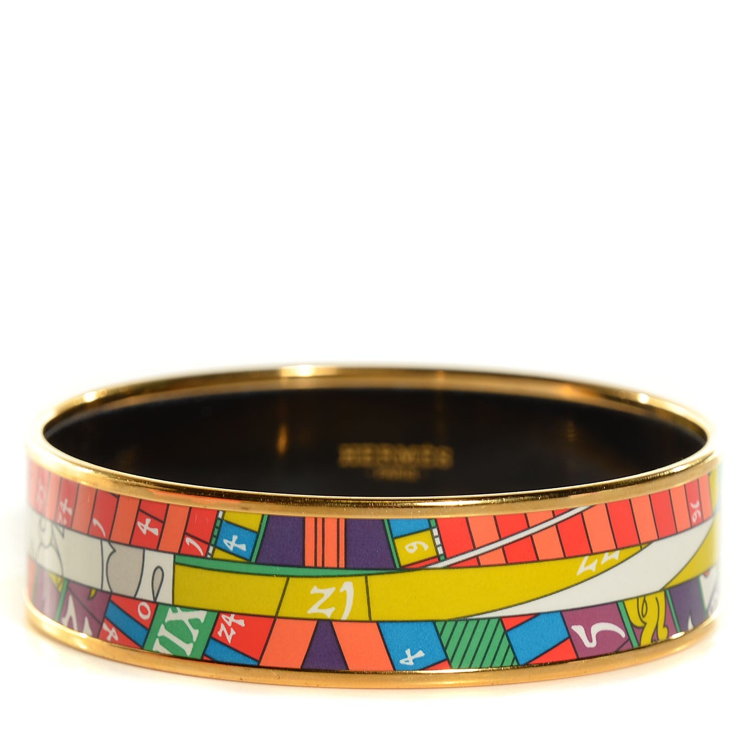 Hermes Enamel Printed Astrologie Nouvelle Wide Bracelet 70 Vert Fluo Rose Indien Cobalt 1 of 5