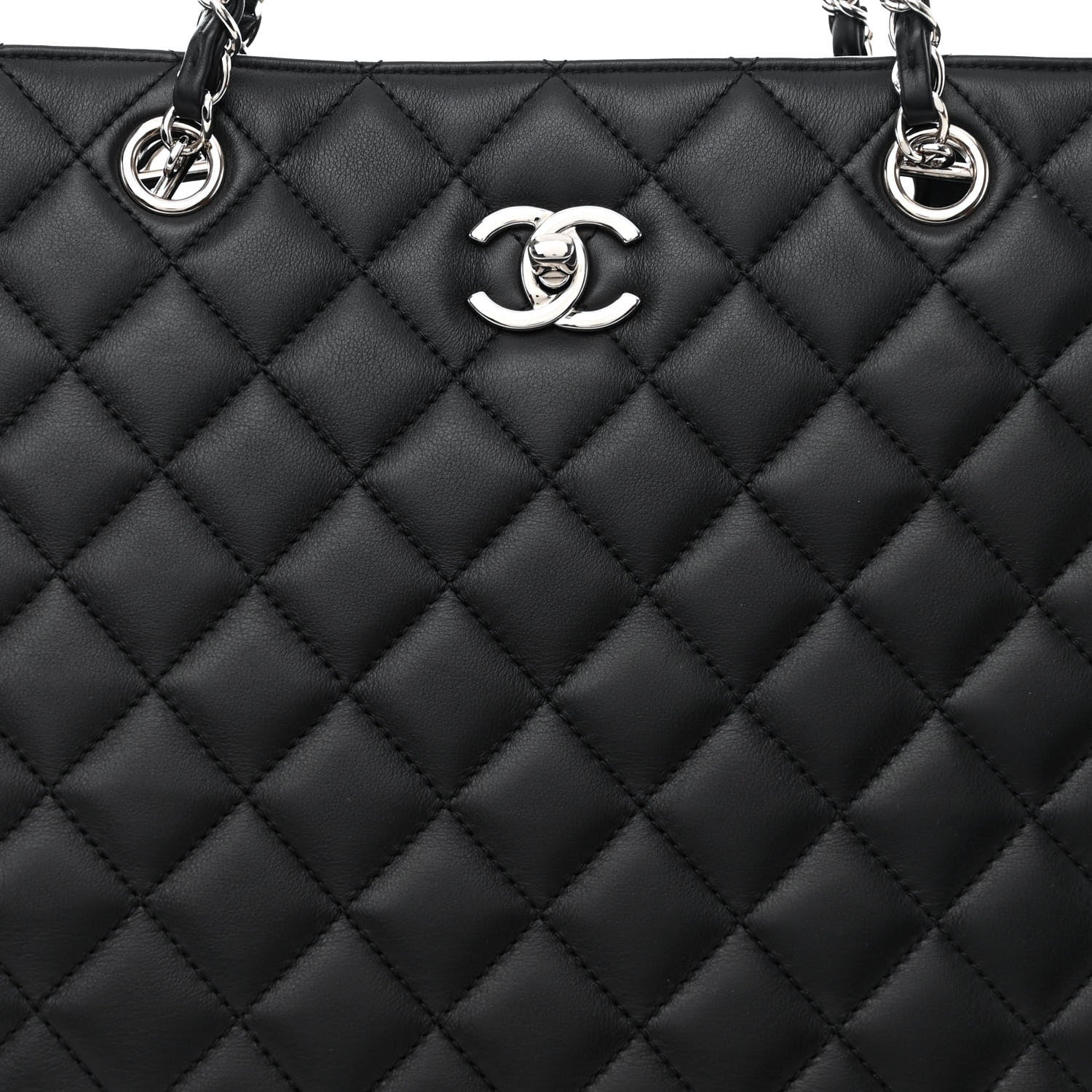 Chanel Calfskin Quilted Large Turn Lock Shopping Tote Black 8 of 11