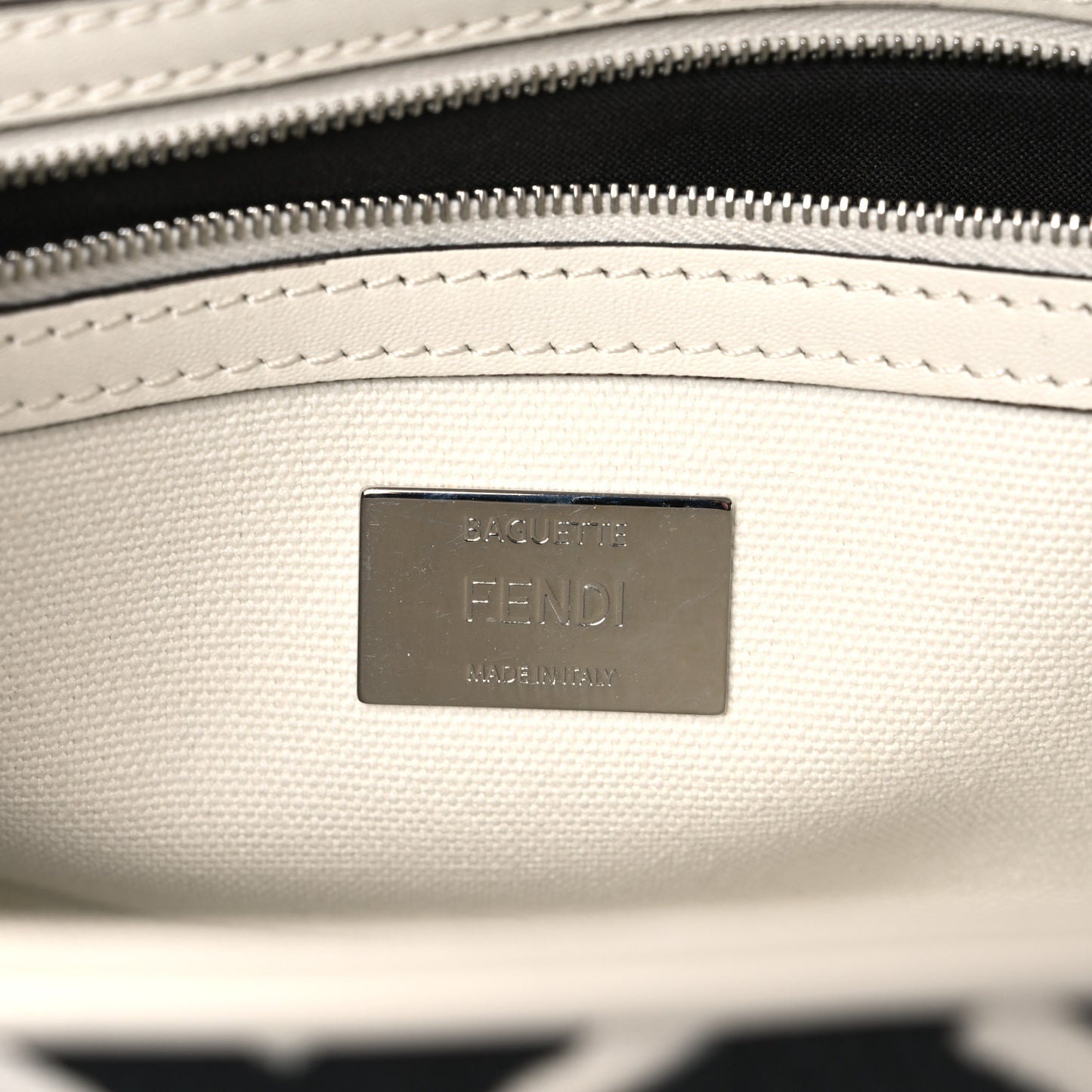 Canvas Vitello King FF Embroidered Baguette White Black
