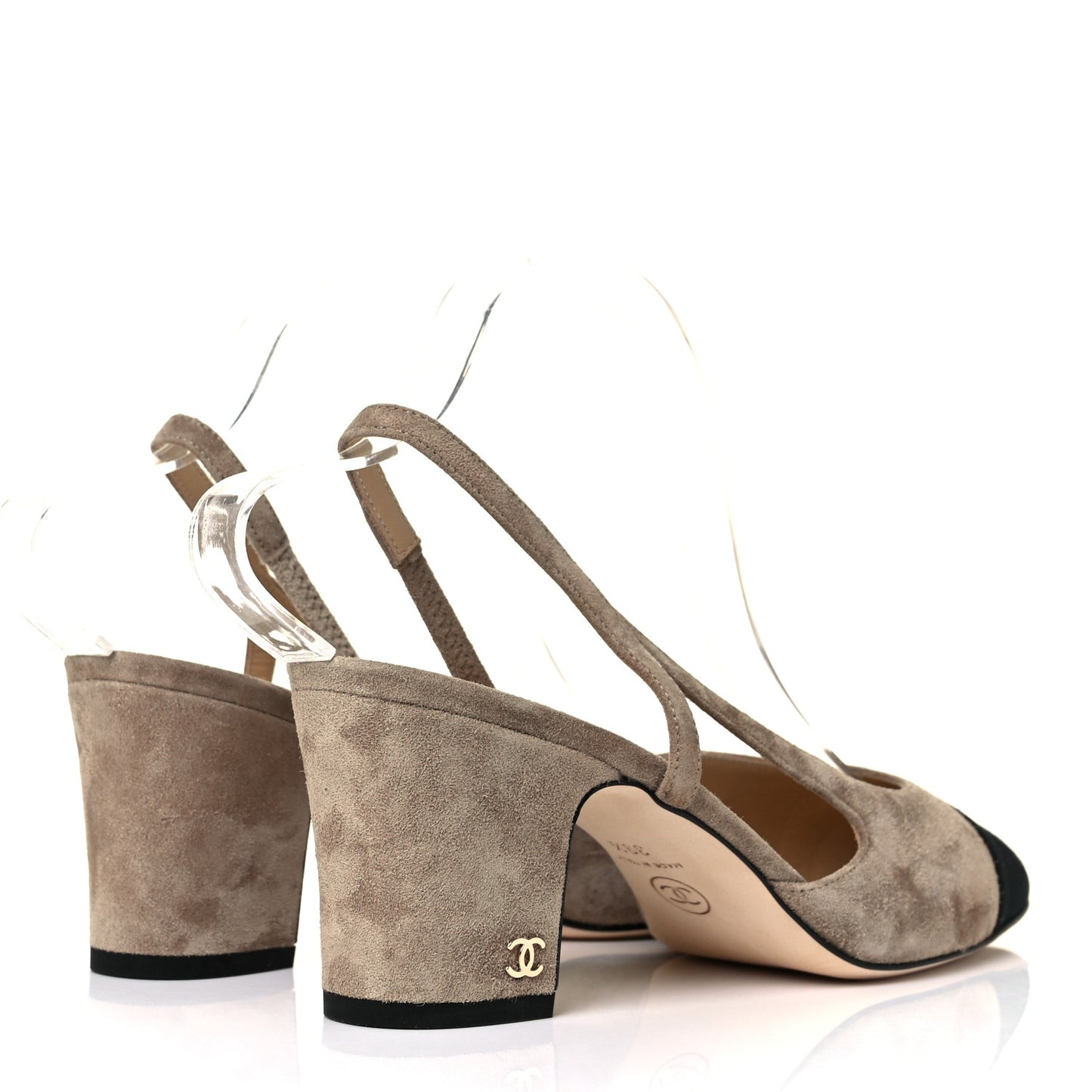 Suede Grosgrain Cap Toe CC Slingback Pumps 39.5 Beige Black