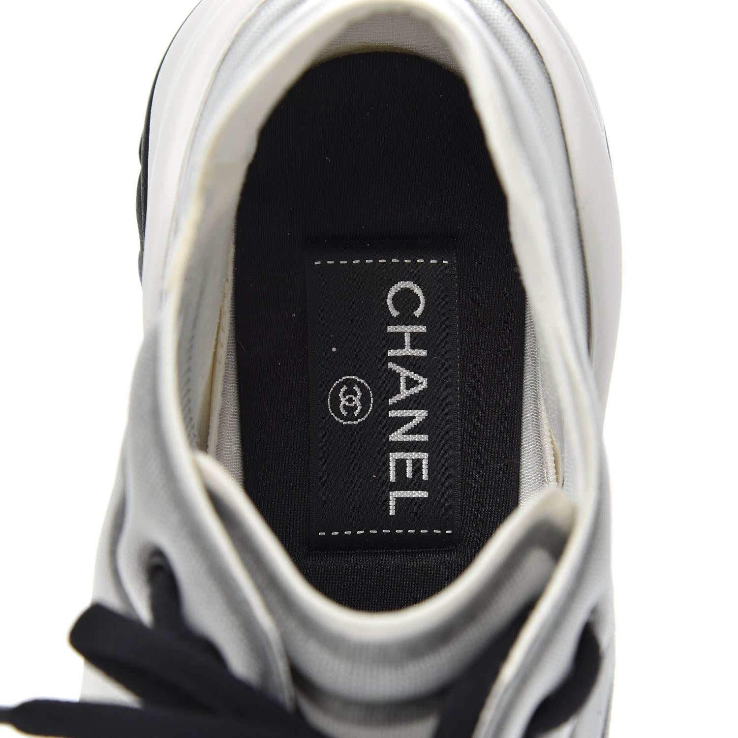 Chanel Calfskin Mesh Lycra Womens Logo Sneakers 38.5 White Black 6 of 8