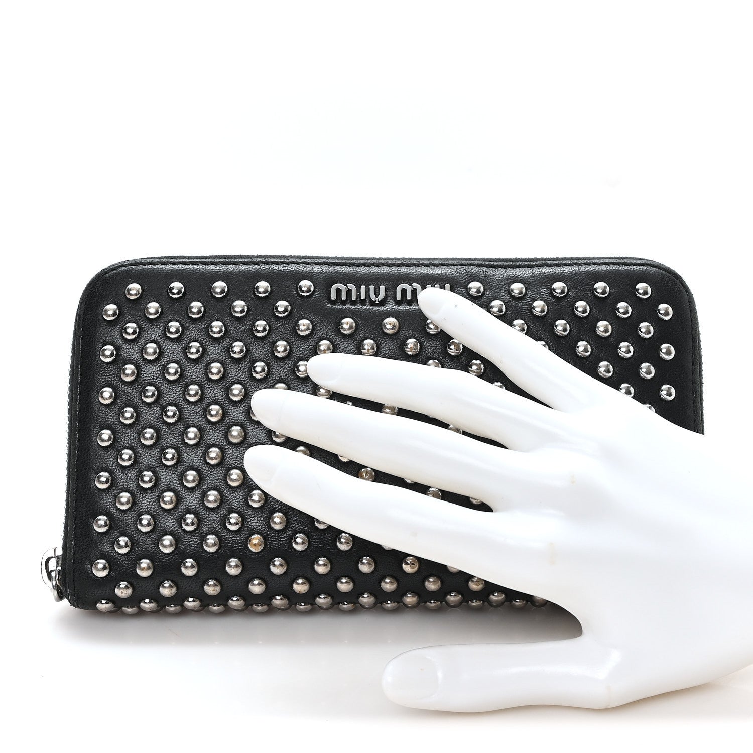 Miu Miu Nappa Metal Studded Zip Around Wallet Black 2 of 7