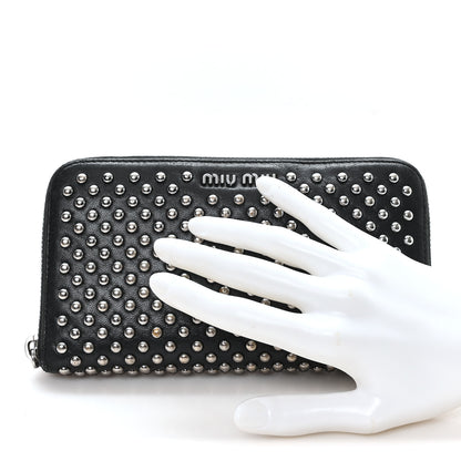 Miu Miu Nappa Metal Studded Zip Around Wallet Black 2 of 7