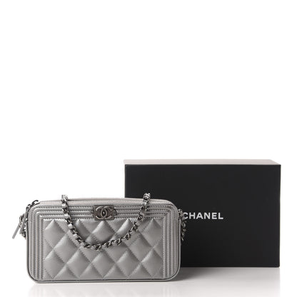 Chanel Metallic Caviar Quilted Small Boy Clutch With Chain Silver 12 of 12