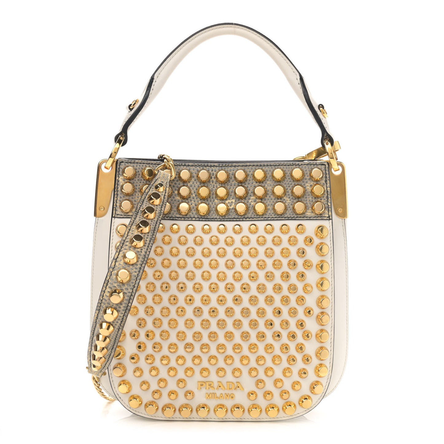 City Calfskin Studded Small Margit Bag White