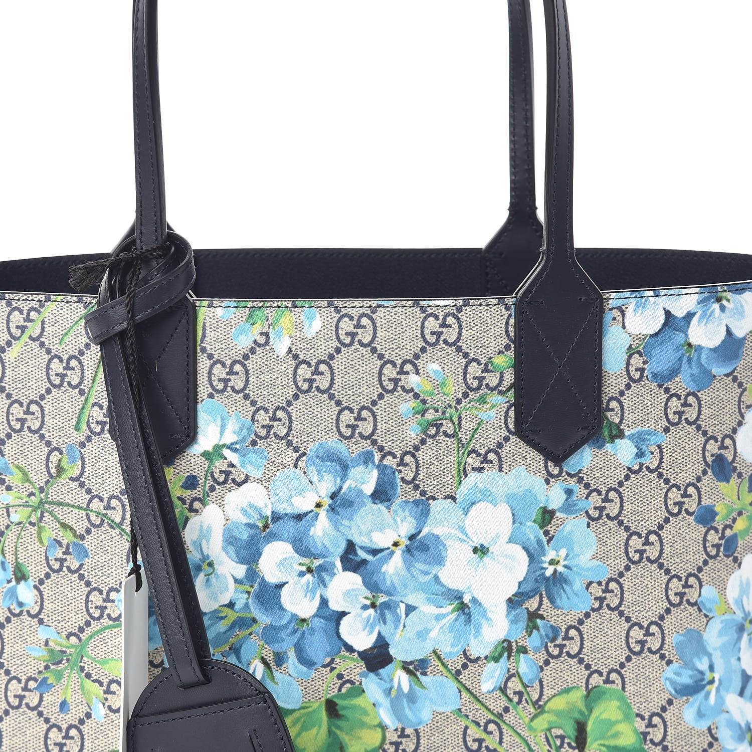 Gucci GG Supreme Monogram Blooms Small Reversible Tote Beige Blue Navy 13 of 16