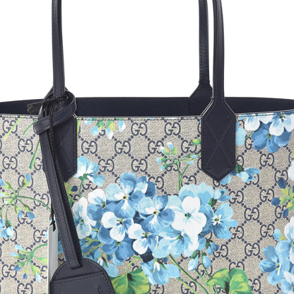 Gucci GG Supreme Monogram Blooms Small Reversible Tote Beige Blue Navy 13 of 16