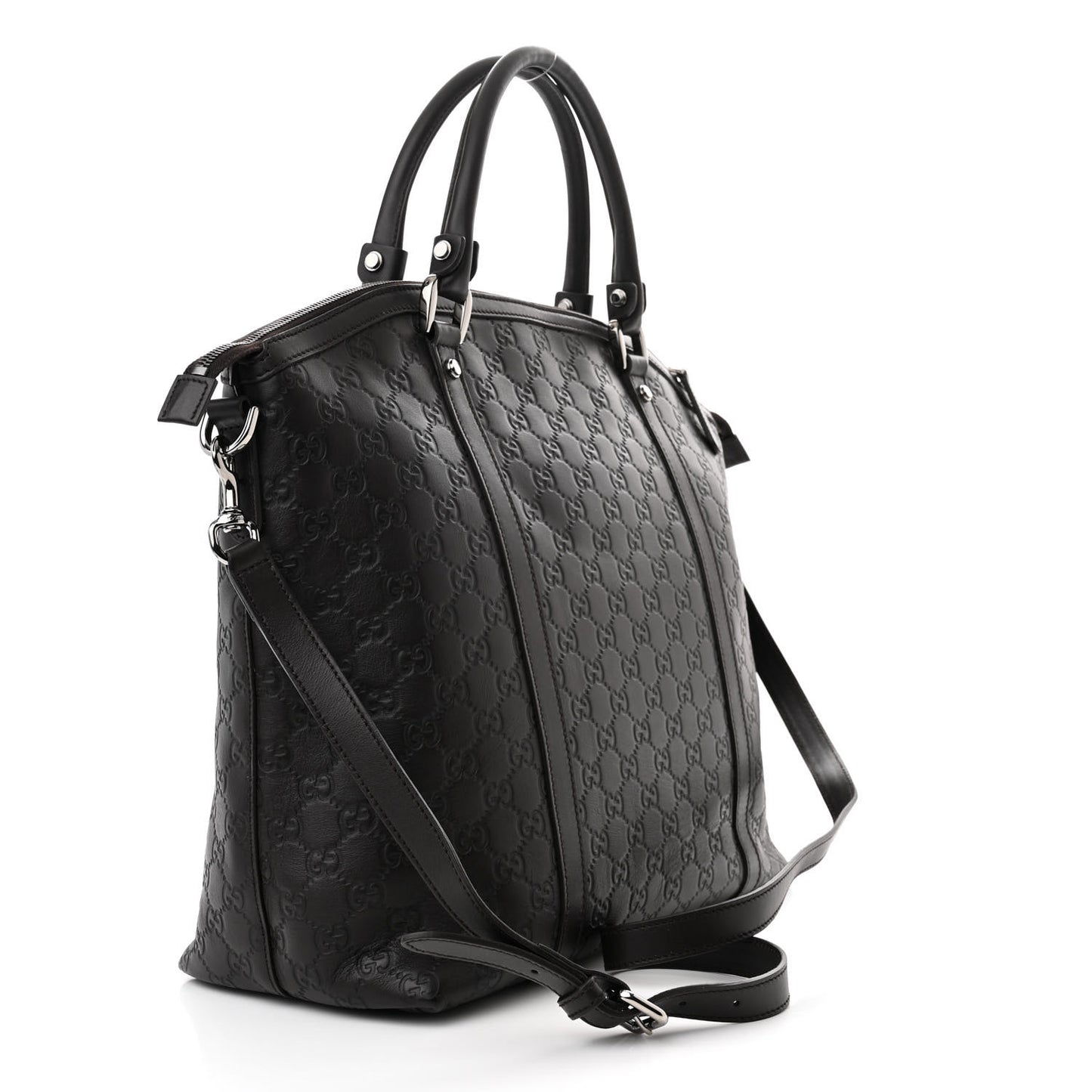 Guccissima Large GG Charm Convertible Dome Satchel Dark Brown