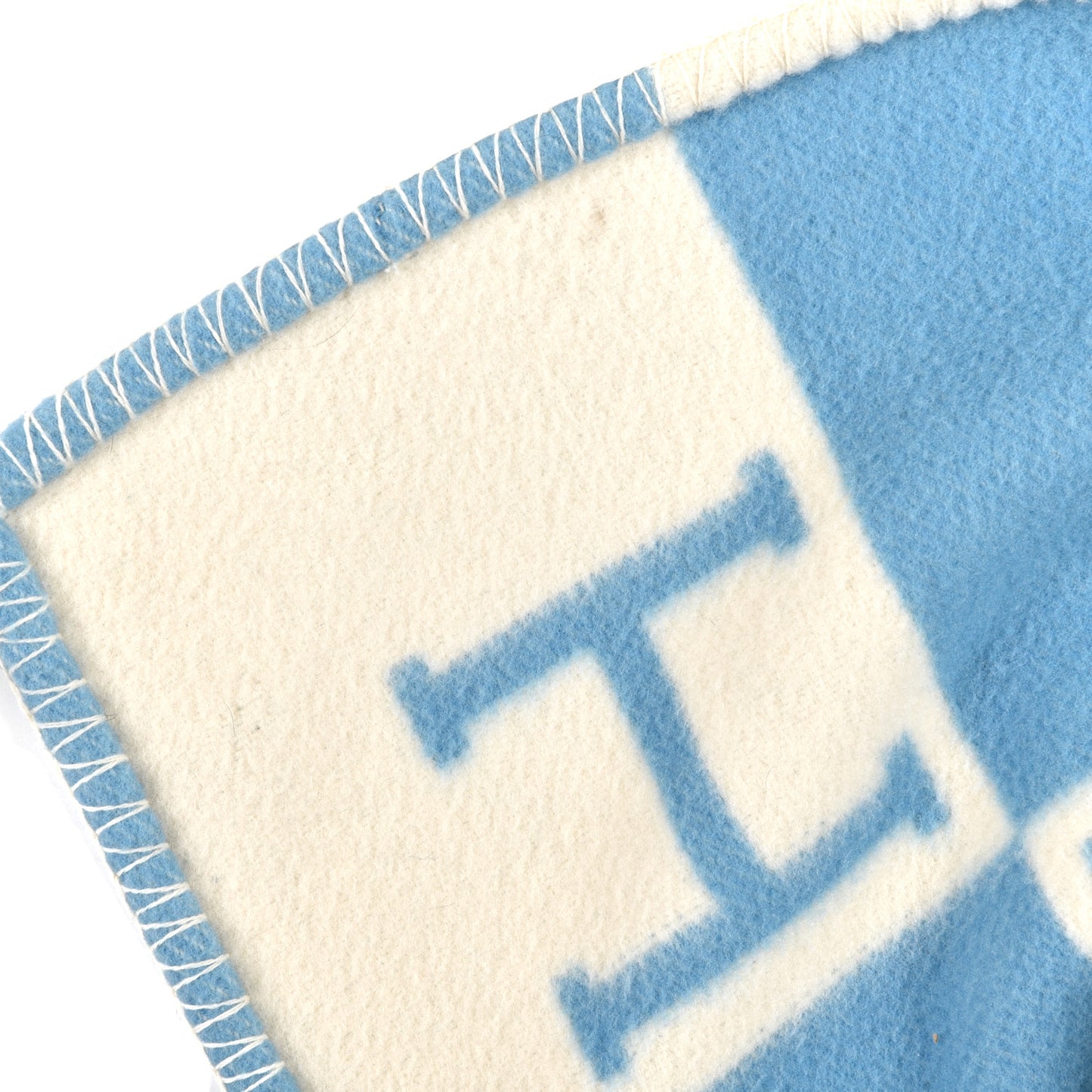 Wool Cashmere Avalon Baby Blanket Bleu Genievre White