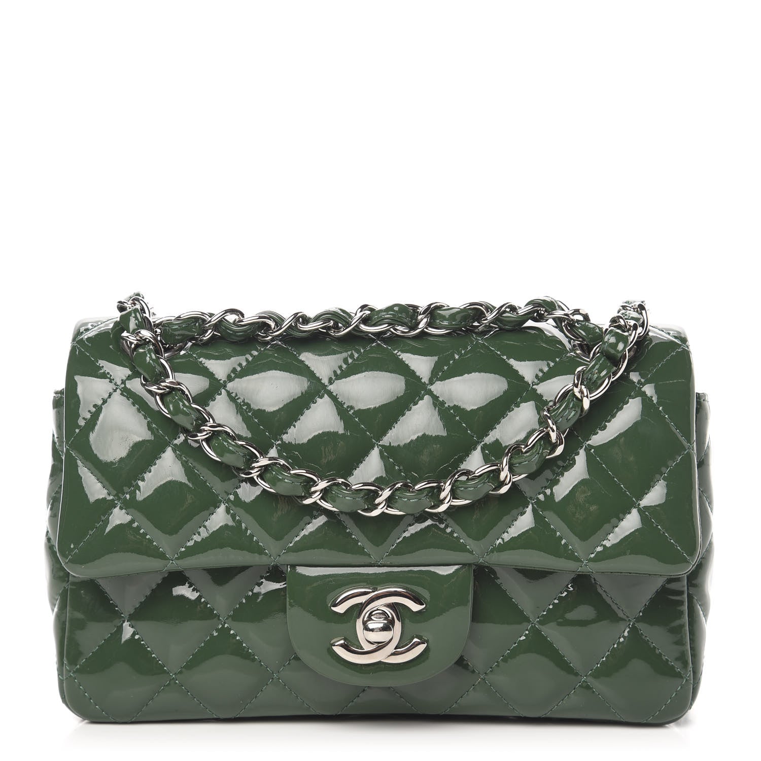 Chanel Patent Calfskin Quilted Mini Rectangular Flap Dark Green 1 of 11
