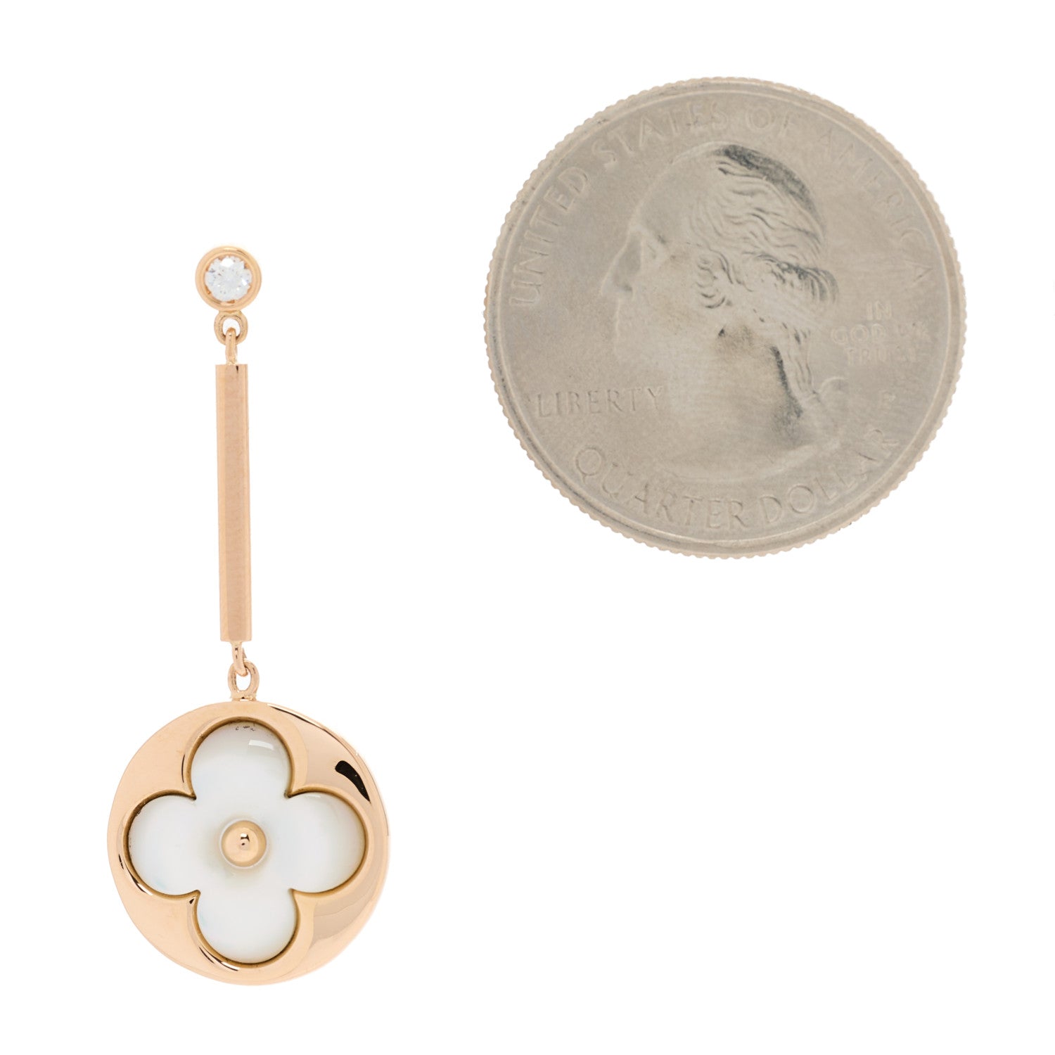 Louis Vuitton 18K Pink Gold Diamond Mother of Pearl Color Blossom Long Single Earring 2 of 4