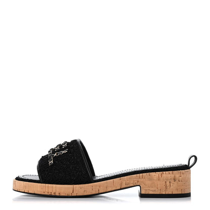 Chanel Tweed Cork CC Chain Mule Sandal 41 Black 1 of 4