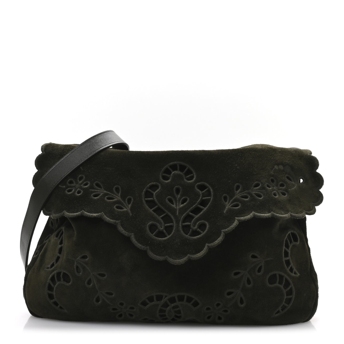 Suede Embroidered Flap Dark Green