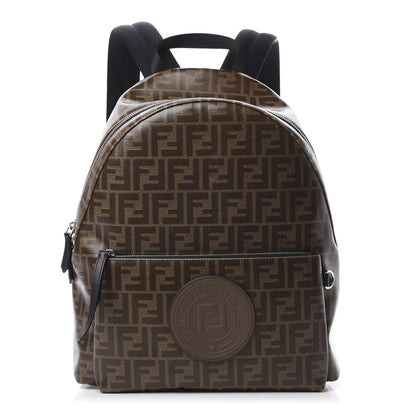 Fendi Glazed Fabric Vitello Century FF 1974 Stamp Patch Pocket Backpack Mogano Panna Black 1 of 10