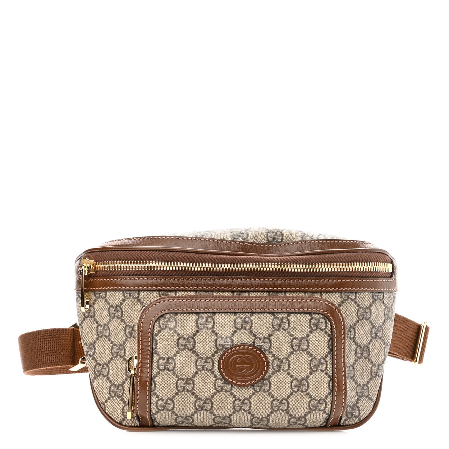 GG Supreme Monogram Textured Calfskin Retro Interlocking G Belt Bag Beige Ebony Brown Sugar