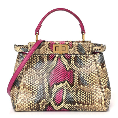Fendi Snakeskin Mini Peekaboo Iconic Satchel Daisy Roccia Magenta 1 of 9