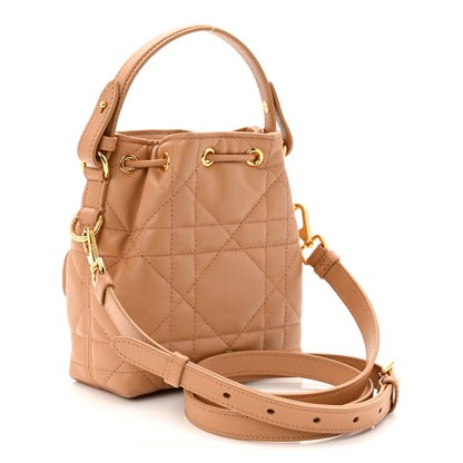 Christian Dior Lambskin Macrocannage Caro Nano Bucket Bag Light Gold 3 of 10